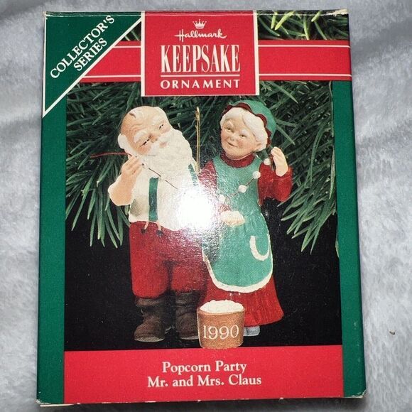 Popcorn Party 1990 Mr & Mrs Claus Santa Hallmark Keepsake Ornament - Picture 1 of 8